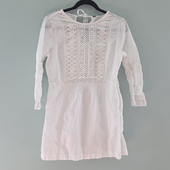 Free People Bohemian Mini Dress With Lace Detail Size Large White - Picture 2 of 14